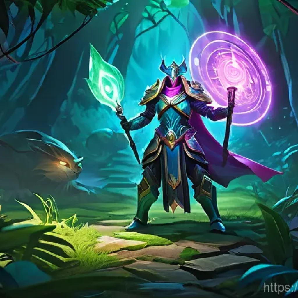 리그 오브 레전드 시야 장악 전략 - **Strategic Foresight: The Illuminated Jungle** A highly detailed illustration of a League of Le...