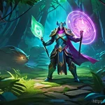 리그 오브 레전드 시야 장악 전략 - **Strategic Foresight: The Illuminated Jungle** A highly detailed illustration of a League of Le...