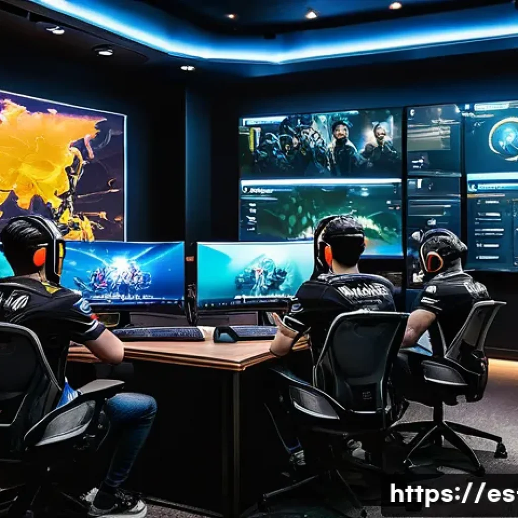LOL 챔피언 밴픽 전략 - A strategic esports team draft room scene focused on intense concentration and communication among f...