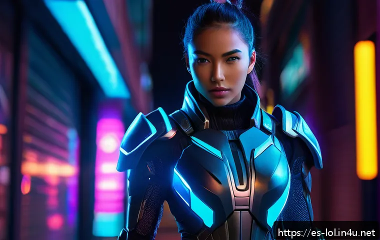 리그 오브 레전드 시즌별 스킨 출시 정보 - A futuristic female warrior in neon-lit cybernetic armor inspired by the &ldquo;Proyecto&rdquo; skin line from L...
