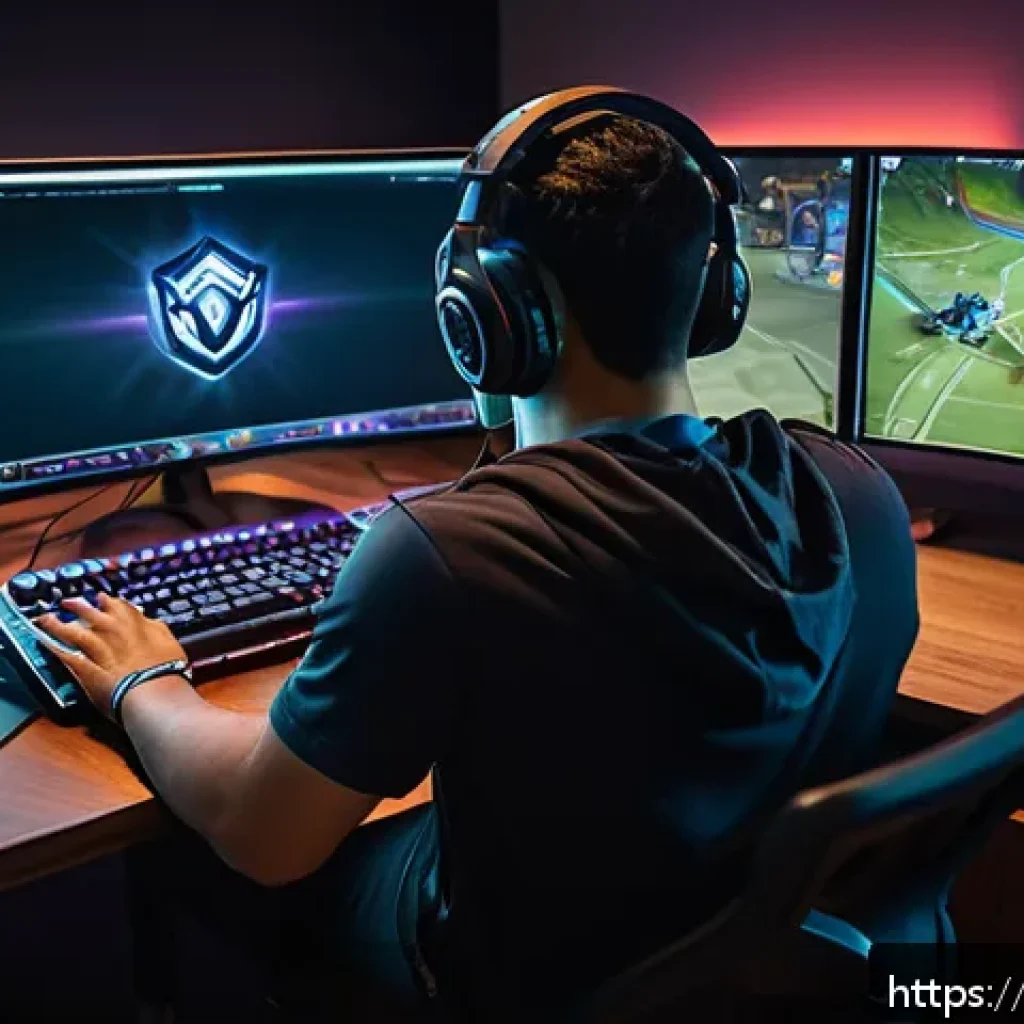LOL 게임 내 핵심 팁 - A detailed digital illustration of a strategic esports gamer’s setup focused on a League of Legends ...
