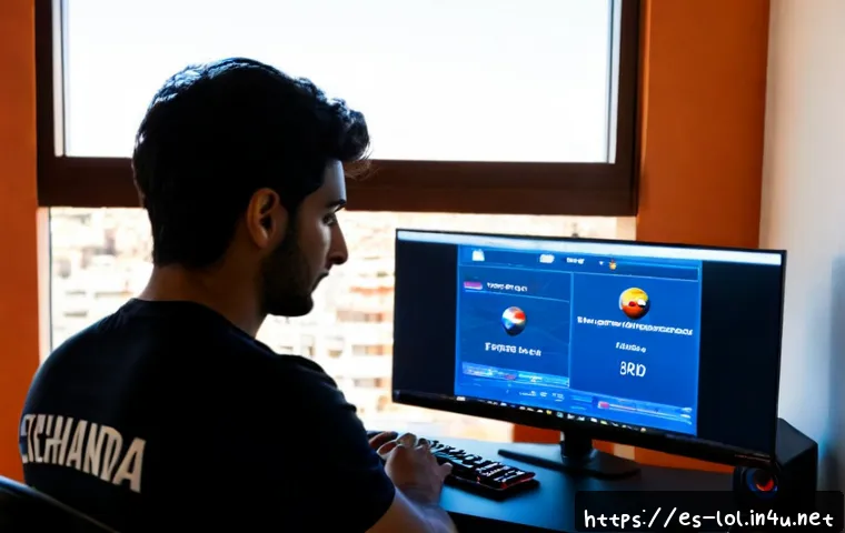 LOL 게임별 챔피언 통계 - Photorealistic home gaming desk in Madrid, adult Hispanic gamer comparing two fantasy game character...