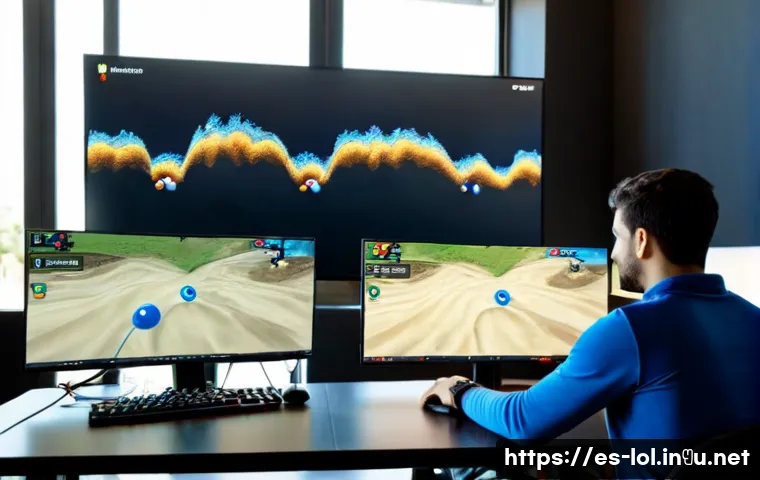 리그 오브 레전드 미니언 웨이브 관리 - Photorealistic esports coaching scene in a modern Spanish gaming café, focused young adult player at...